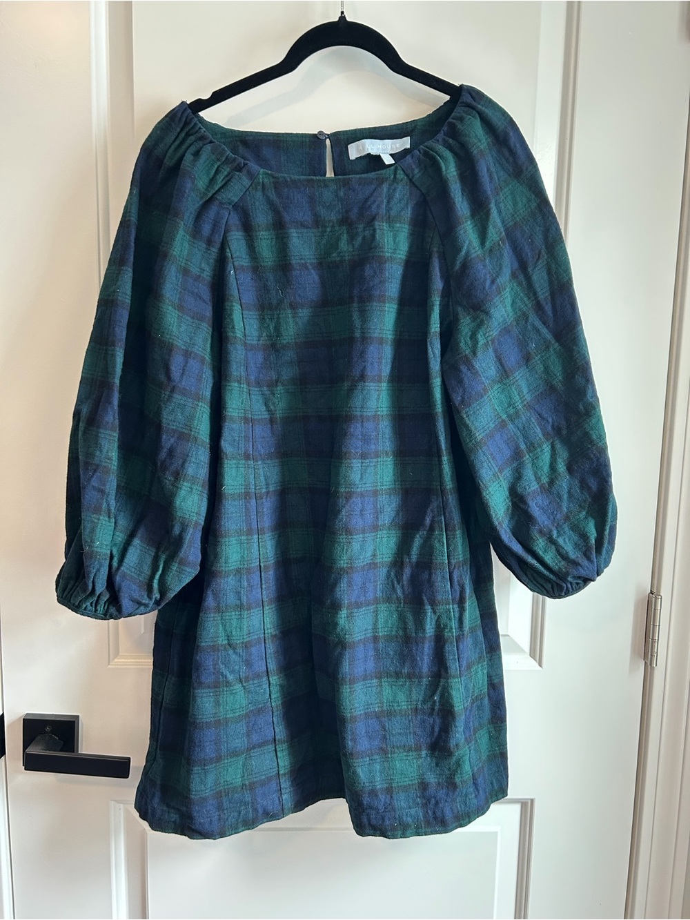Hill House Large The Araminta Dress Blackwatch Tartan Green Blue Plaid